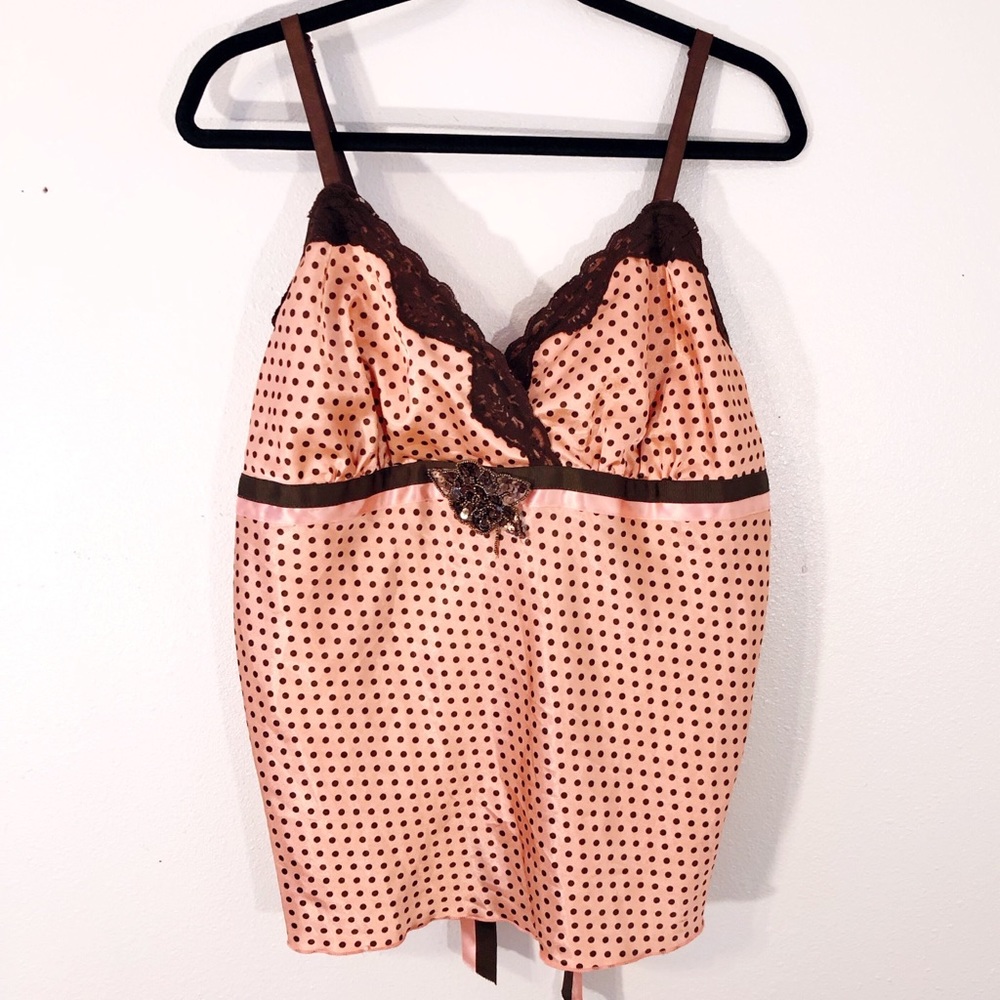 Torrid Coral and Brown Polka Dot Tank Top Size 2